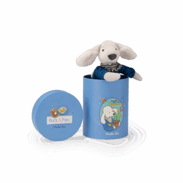 Peluche Pilou dans sa boîte de la marque Moulin Roty