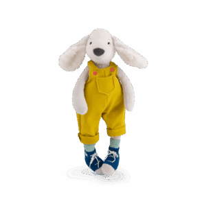Poupée chien Pilou jaune 37 cm Moulin Roty, compagnon tout doux pour bébé dès la naissance, collection Puce & Pilou.
