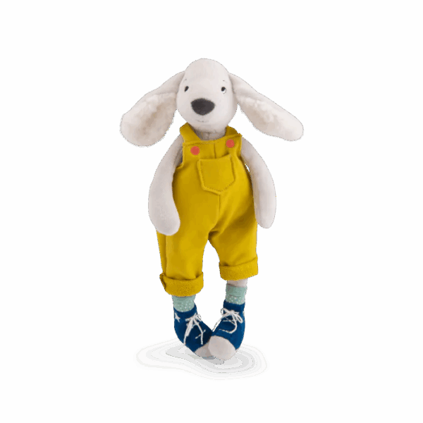 Poupée chien Pilou jaune 37 cm Moulin Roty, compagnon tout doux pour bébé dès la naissance, collection Puce & Pilou.