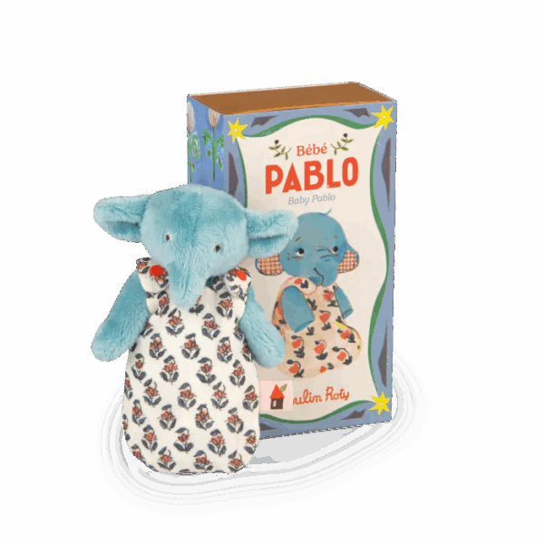 Bébé Pablo Éléphant de la collection Les Minouchkas Moulin Roty, poupée articulée 16 cm