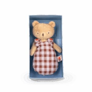 Bébé Émile le petit ours avec sa gigoteuse à carreaux amovible