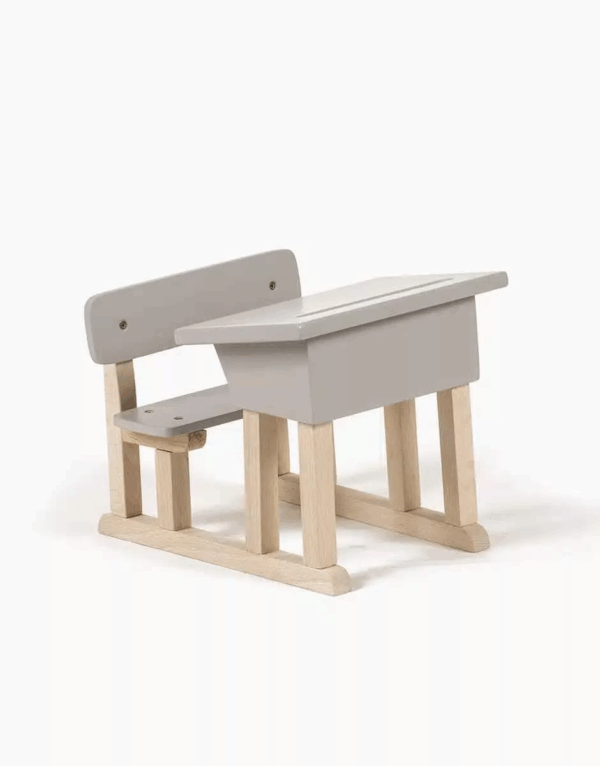 Pupitre écolier simple Minikane en bois gris poudré – vue de face