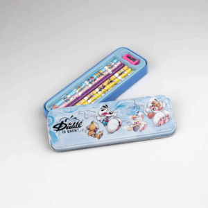 Plumier métal 6 crayons Diddl ouvert, montrant les 6 crayons à l’intérieur