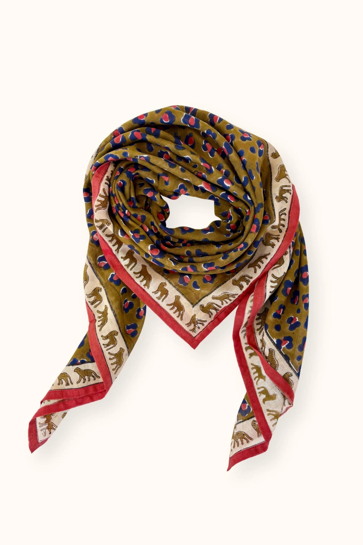 Grand foulard coton Léopard Fire grand format 100x100 cm