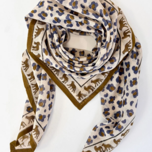 Grand foulard coton Léopard Macadamia grand format 100x100 cm