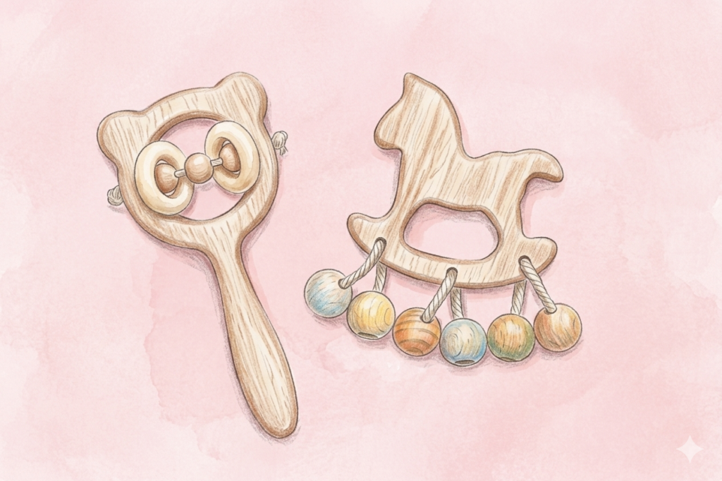 Hochet en bois Illustration hochet en bois type Moulin Roty