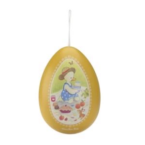 Grand œuf Moulin Roty métal jaune La Grande Famille fermé